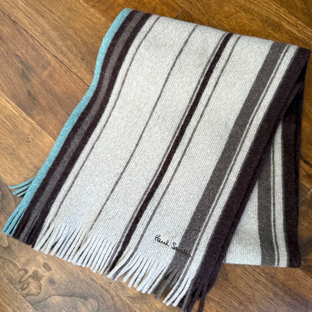 Paul Smith Wool Scarf with Stripes - Brown, Cream, and Blue